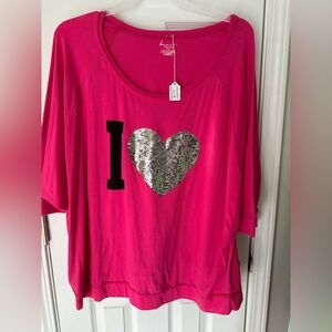 Lane Bryant Pink Sequin Heart Blouse